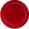 Roter Pappteller mit gerilltem Rand.