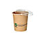 Bruine papieren beker met doorzichtig deksel. Bedrukt met: 100% Fair, biobased-compostable en WWW.CARE4.EARTH.