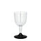 Verre à vin transparent avec base noire. Le calice est large et arrondi, la base est ronde.