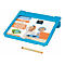 Blaues Schutzgehäuse für iPad mit beiliegendem Eingabestift und Produktverpackung.
