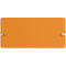 Panneau rectangulaire orange avec supports argentés sur les côtés.