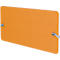 Cloison de bureau orange avec des supports argentés.
