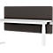 Bureau avec cloison marron, table blanche et pieds de support.
