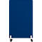Cloison mobile rectangulaire bleue avec supports blancs et roulettes.