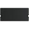 Une surface rectangulaire noire avec des coins arrondis et des éléments blancs sur les côtés courts.