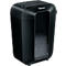 Black paper shredder with 'Fellowes' logo. Large collection container with shredded paper.