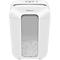 White paper shredder with visible paper scraps in a window, Fellowes brand.