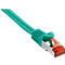 A green Ethernet cable with a metallic connector. The connector has a transparent red tip.