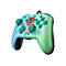 Controller im Animal Crossing Design. Hellblau-grün mit Tom Nook und Blattmuster.