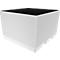 A white, cuboid filter with ribbed sides and a black, perforated top.