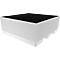 White, ribbed plastic container with black, perforated lid; perspective view.