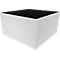 A white, cuboid filter with ridged sides and a black grid on top.