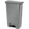 Grey step trash can with lid and foot pedal.