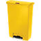 Yellow trash can with lid and foot pedal.