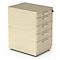 Beige mobile pedestal with four drawers and silver handles.
