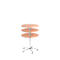 Three-tiered round wooden side table with wheels, against a white background.