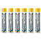 Six bombes de peinture côte à côte. Couvercle jaune, bombe grise avec inscription blanche : EASYLINE Edge.