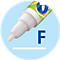 Detailopname van de witte punt van een viltstift tegen een lichtblauwe cirkel met een grote letter F.