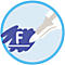 Een markeerstift benadrukt een witte letter F op een blauwe, penseelachtige achtergrond.