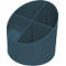 Blue pen holder with four compartments. The edge is beveled.