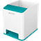 White Leitz pen holder with turquoise accents, open interior, and Leitz branding.