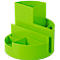 A green desk organizer with various compartments for pens, notes and more.