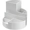 White, semi-circular pen holder with various compartments.