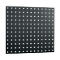 Square, black metal plate with evenly spaced, square cutouts. On a white background.