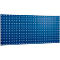 Blue pegboard with square holes. It is rectangular and displayed against a bright background.