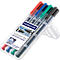 A set of four pens in a clear plastic case. The pens have different colors and the STAEDTLER brand.