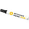 White permanent marker with black tip and yellow logo.