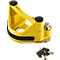 Yellow disc brake lock with black details, keys lying next to it.