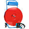 Red strap roller with blue frame and packaging machine. The device says BW-01.