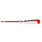 A screwdriver with a transparent handle, metallic tip, and red cap. The inside shows components.