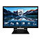 Schwarzer Philips Monitor mit 24 Zoll Bildschirm, Berge im Hintergrund. Logos und Symbole fÃ¼r Funktionen.
