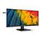 Ein schwarzer Monitor mit buntem Feder-Hintergrund. Er steht auf einem schwarzen StÃ¤nder. Auf dem Monitor steht der Name Philips.