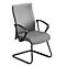 Chaise de bureau grise avec une armature et des accoudoirs noirs. La chaise est représentée sur un fond blanc.