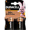 Deux piles Duracell Plus C sur un emballage en carton avec le lapin Duracell.