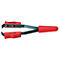Pince à dénuder KNIPEX rouge. Porte l'inscription "KNIPEX" et des chiffres. La pince est ouverte.