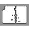 Coupe d'un profilé. Le dessin montre deux moitiés reliées avec des dimensions de 6, 4, 2,5 et 1,5.