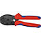 Pince à sertir avec poignée rouge et bleue. Pince noire avec l'inscription "KNIPEX 97 52 36".