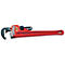 Une clé à molette rouge repose sur un fond blanc. La poignée a un trou.