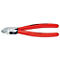 Pince coupante latérale rouge avec articulations et poignées noires. Inscription : Knipex, pour plastique.