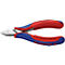 Pince coupante Knipex avec poignées rouges et bleues. Inscription : 77 32 115, Cu/hard Ø 0,3-1,3/max. 0,5. Logo du fabricant.