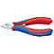 Pince coupante diagonale Knipex avec poignées rouges et bleues, mâchoires coupantes argentées et lettrage.