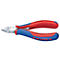 Pince coupante avec poignées rouges et bleues. Inscription KNIPEX et informations sur le produit.