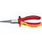 Pince ronde Knipex rouge et jaune avec pointes chromées. Inscription "KNIPEX" et données techniques.