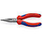 Pince à bec effilé, rouge et bleu avec des pointes argentées. Sur les poignées, il est écrit "KNIPEX".