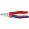 Pince Knipex : poignées rouges et bleues, mâchoires argentées. Sur les poignées : "KNIPEX" et "02 05 180".