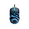 Souris de jeu bleu foncé avec motifs de vagues bleues. Accents bleus transparents sur les boutons et la molette.